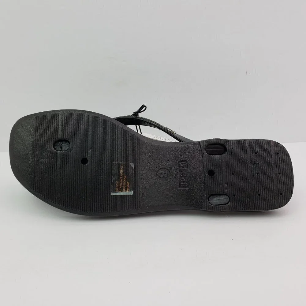 Fifth & Luxe Womens Sz 5/6 Black Silver Rhinestone Slip On Fashion Thong Sandals